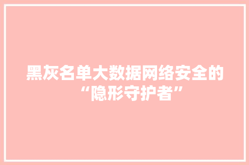 黑灰名单大数据网络安全的“隐形守护者”