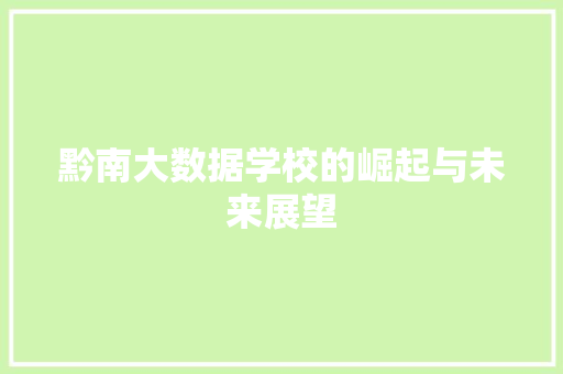 黔南大数据学校的崛起与未来展望