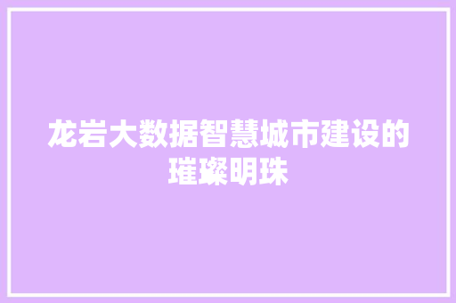 龙岩大数据智慧城市建设的璀璨明珠 编程语言 龙岩大数据智慧城市建设的璀璨明珠 编程语言