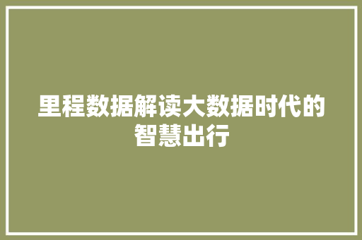 里程数据解读大数据时代的智慧出行