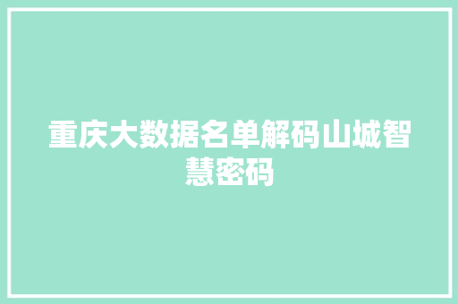 重庆大数据名单解码山城智慧密码