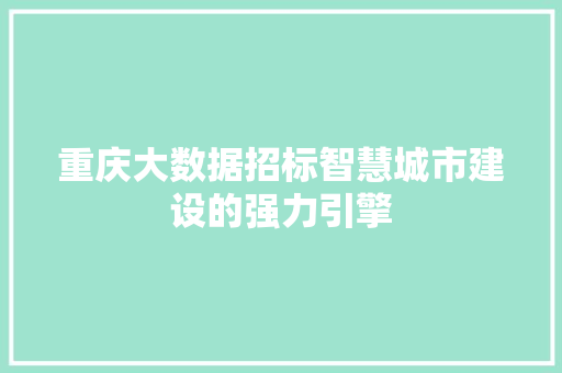 重庆大数据招标智慧城市建设的强力引擎