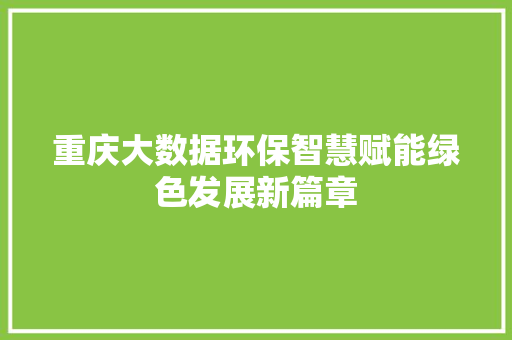 重庆大数据环保智慧赋能绿色发展新篇章