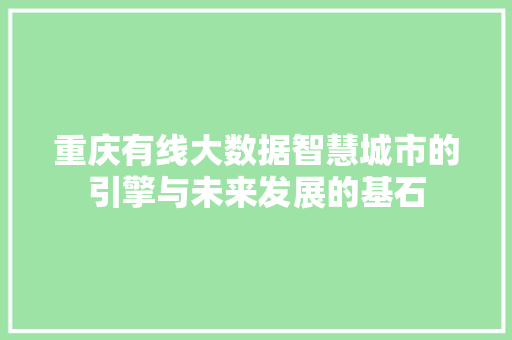 重庆有线大数据智慧城市的引擎与未来发展的基石
