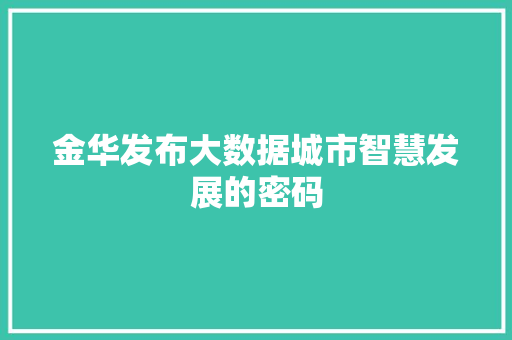 金华发布大数据城市智慧发展的密码