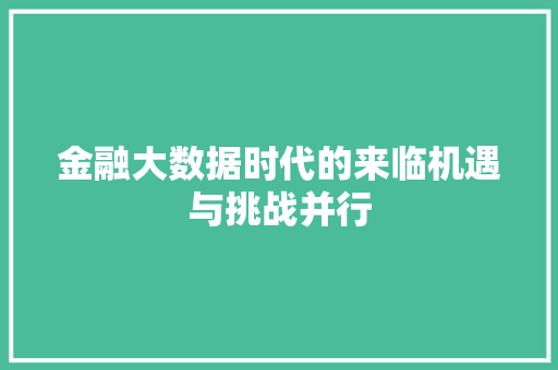 金融大数据时代的来临机遇与挑战并行