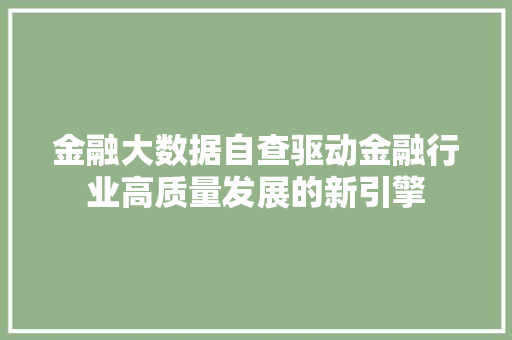 金融大数据自查驱动金融行业高质量发展的新引擎