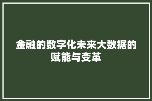 金融的数字化未来大数据的赋能与变革