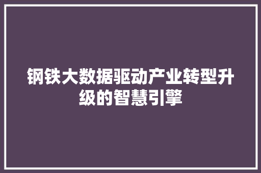 钢铁大数据驱动产业转型升级的智慧引擎