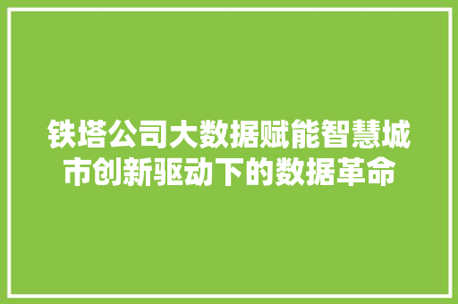 铁塔公司大数据赋能智慧城市创新驱动下的数据革命