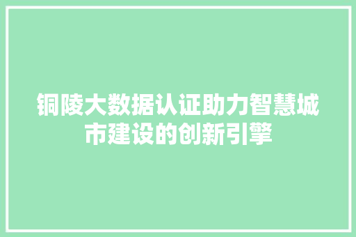 铜陵大数据认证助力智慧城市建设的创新引擎