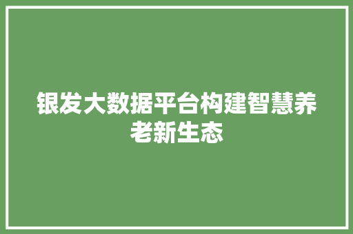 银发大数据平台构建智慧养老新生态