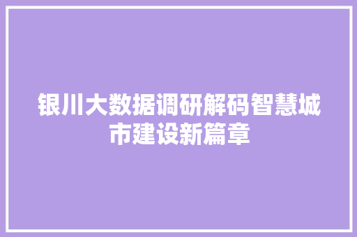 银川大数据调研解码智慧城市建设新篇章