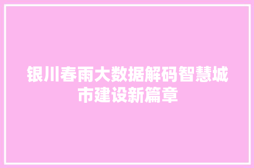 银川春雨大数据解码智慧城市建设新篇章
