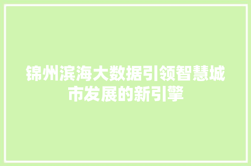锦州滨海大数据引领智慧城市发展的新引擎