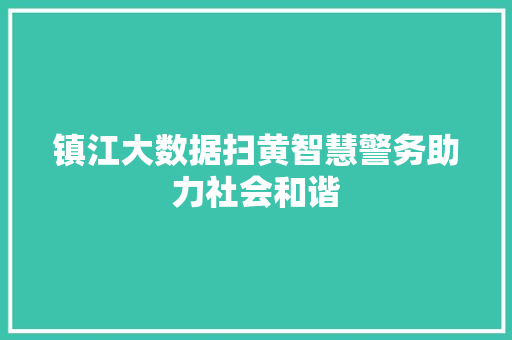 镇江大数据扫黄智慧警务助力社会和谐