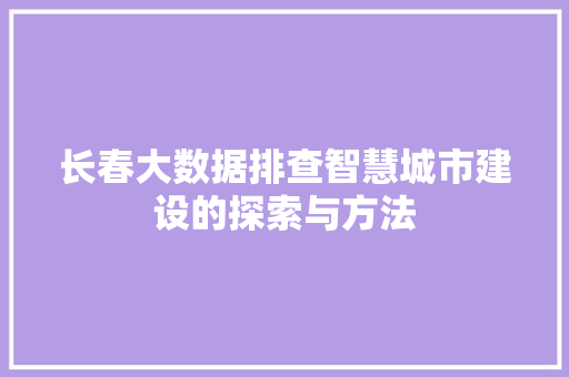 长春大数据排查智慧城市建设的探索与方法