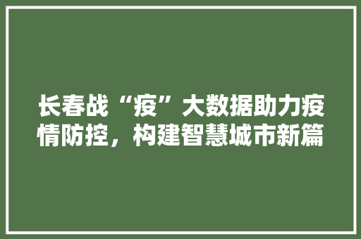 长春战“疫”大数据助力疫情防控，构建智慧城市新篇章