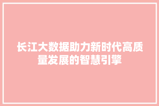 长江大数据助力新时代高质量发展的智慧引擎