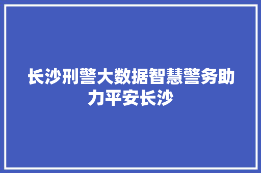长沙刑警大数据智慧警务助力平安长沙