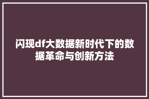 闪现df大数据新时代下的数据革命与创新方法