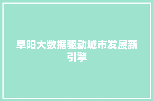 阜阳大数据驱动城市发展新引擎 阜阳大数据驱动城市发展新引擎