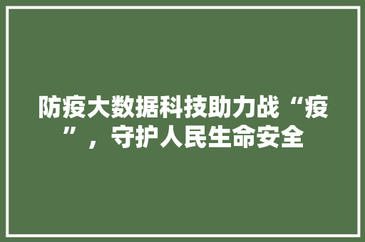 防疫大数据科技助力战“疫”，守护人民生命安全