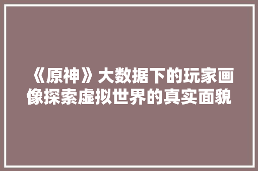 《原神》大数据下的玩家画像探索虚拟世界的真实面貌
