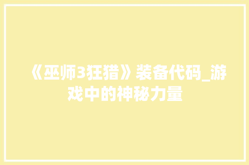 《巫师3狂猎》装备代码_游戏中的神秘力量