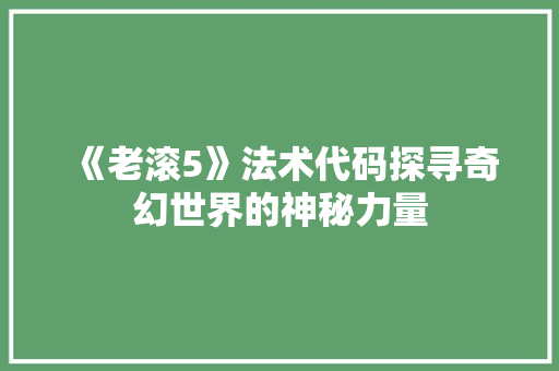 《老滚5》法术代码探寻奇幻世界的神秘力量