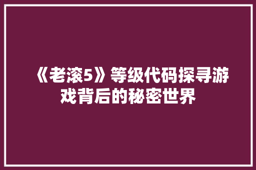 《老滚5》等级代码探寻游戏背后的秘密世界