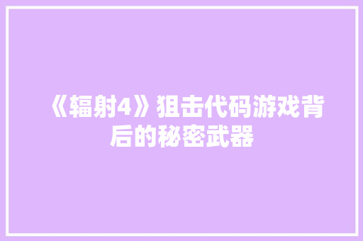 《辐射4》狙击代码游戏背后的秘密武器