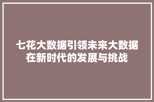 七花大数据引领未来大数据在新时代的发展与挑战