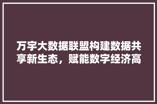 万宇大数据联盟构建数据共享新生态，赋能数字经济高质量发展
