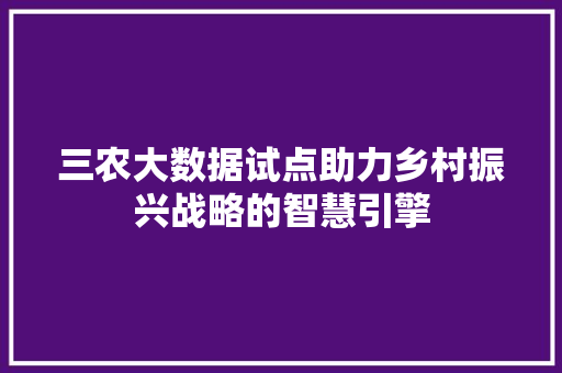 三农大数据试点助力乡村振兴战略的智慧引擎