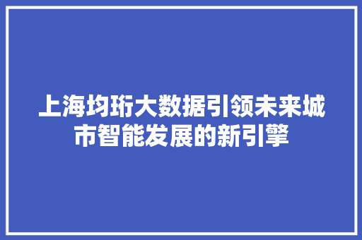 上海均珩大数据引领未来城市智能发展的新引擎
