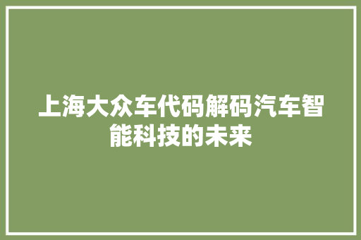 上海大众车代码解码汽车智能科技的未来