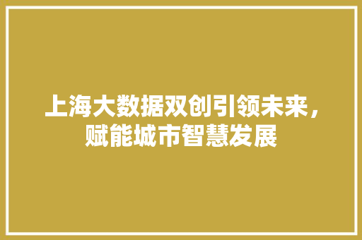 上海大数据双创引领未来，赋能城市智慧发展