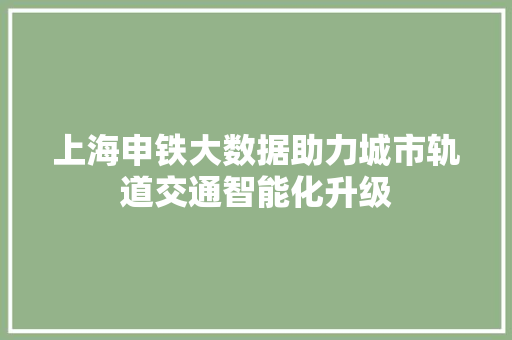 上海申铁大数据助力城市轨道交通智能化升级