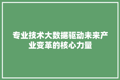 专业技术大数据驱动未来产业变革的核心力量 专业技术大数据驱动未来产业变革的核心力量