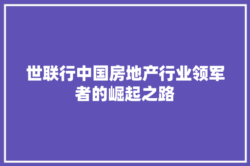 世联行中国房地产行业领军者的崛起之路