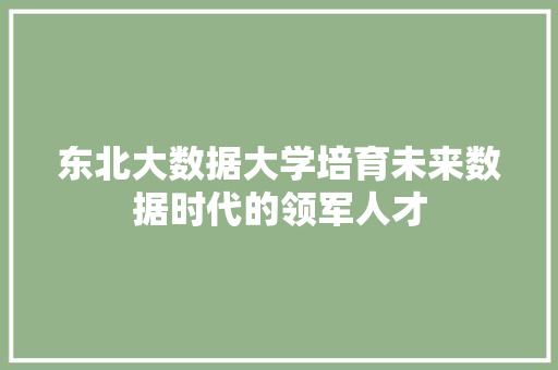 东北大数据大学培育未来数据时代的领军人才