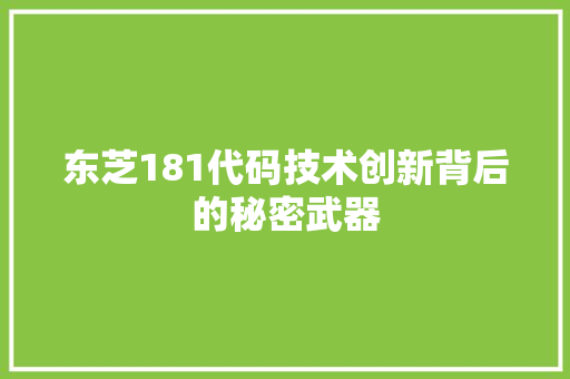 东芝181代码技术创新背后的秘密武器 操作系统