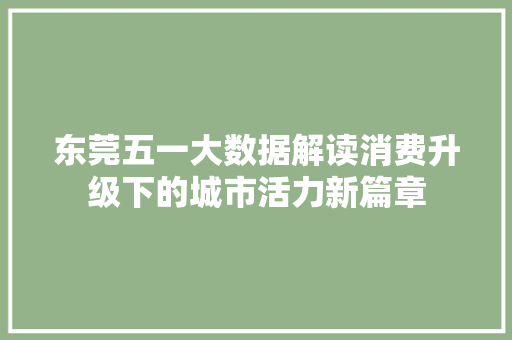 东莞五一大数据解读消费升级下的城市活力新篇章