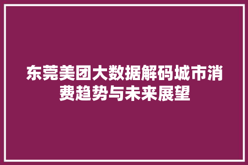 东莞美团大数据解码城市消费趋势与未来展望 操作系统