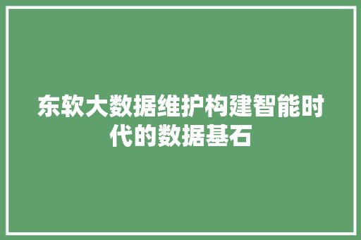 东软大数据维护构建智能时代的数据基石
