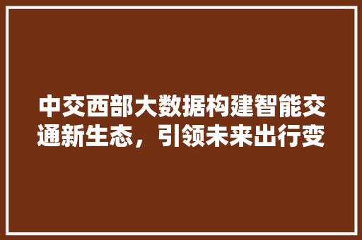 中交西部大数据构建智能交通新生态，引领未来出行变革