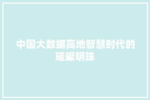 中国大数据高地智慧时代的璀璨明珠