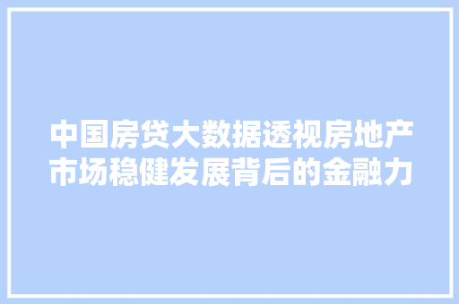 中国房贷大数据透视房地产市场稳健发展背后的金融力量