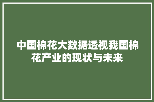 中国棉花大数据透视我国棉花产业的现状与未来